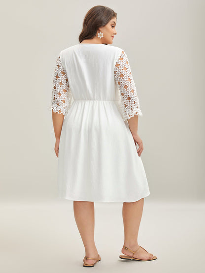 Sheer Lace Sleeve Pockets Flowy Midi Dress