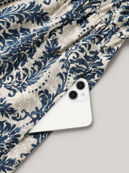 Ornate Print Curvy Hem Tied Maxi Dress