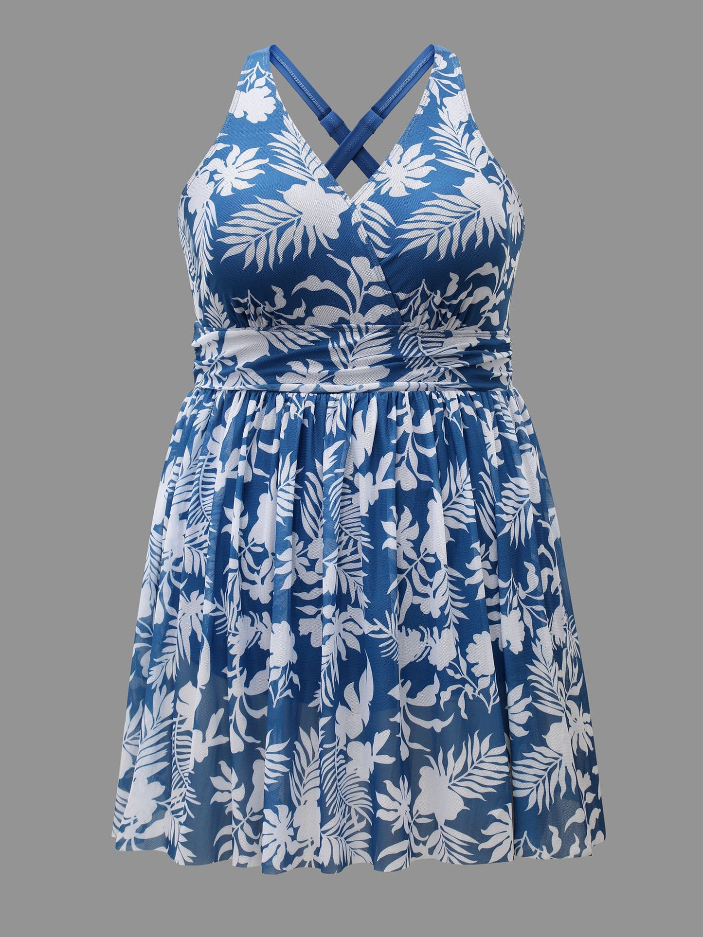 Tropical Print Adjustable Slit Swim Dress