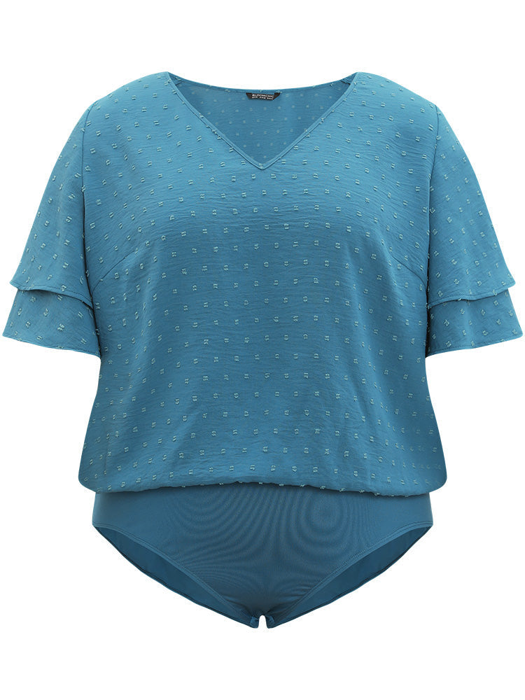 Polka Dot V Neck Ruffle Layered Sleeve Bodysuit