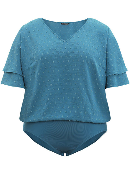 Polka Dot V Neck Ruffle Layered Sleeve Bodysuit