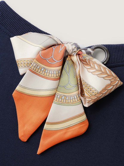 Back Silk Scarf Bow-Tie Detachable Sweatshirt