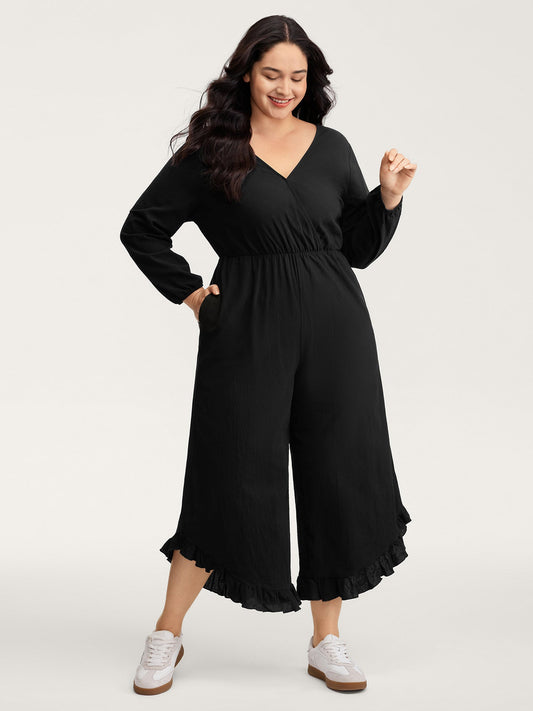 Pure Cotton Ruffled Hem Pockets Jumpsuit