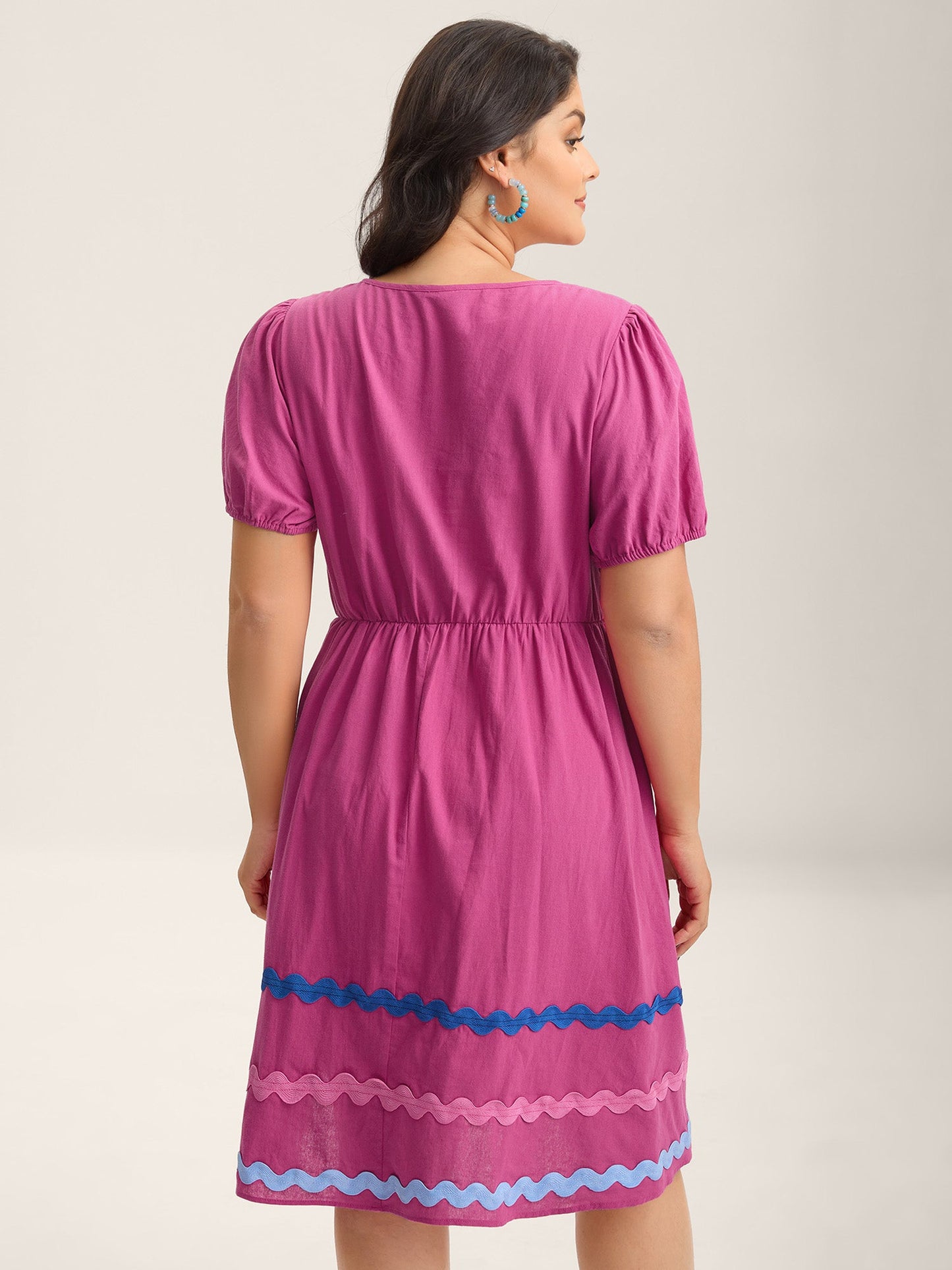 Pure Cotton Stretchy Waist Ribbon Midi Dress
