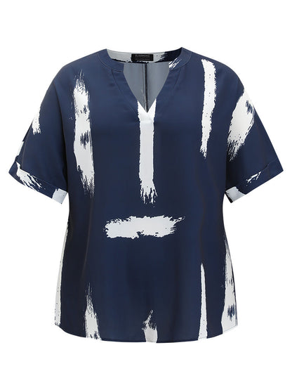 Brush Print Rolll Batwing Sleeve Blouse