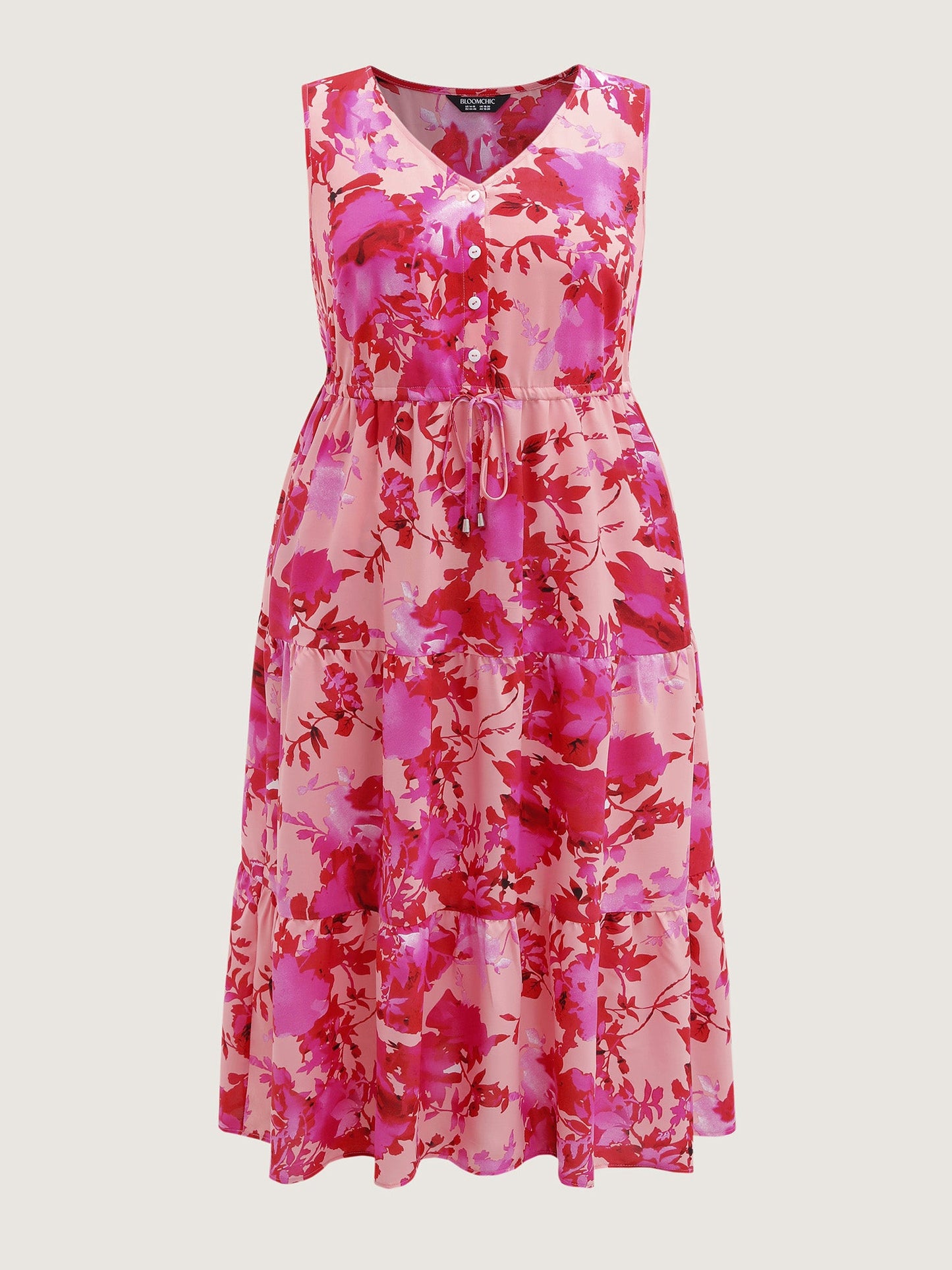 Floral Print Flowy Skirt Drawstring Maxi Dress
