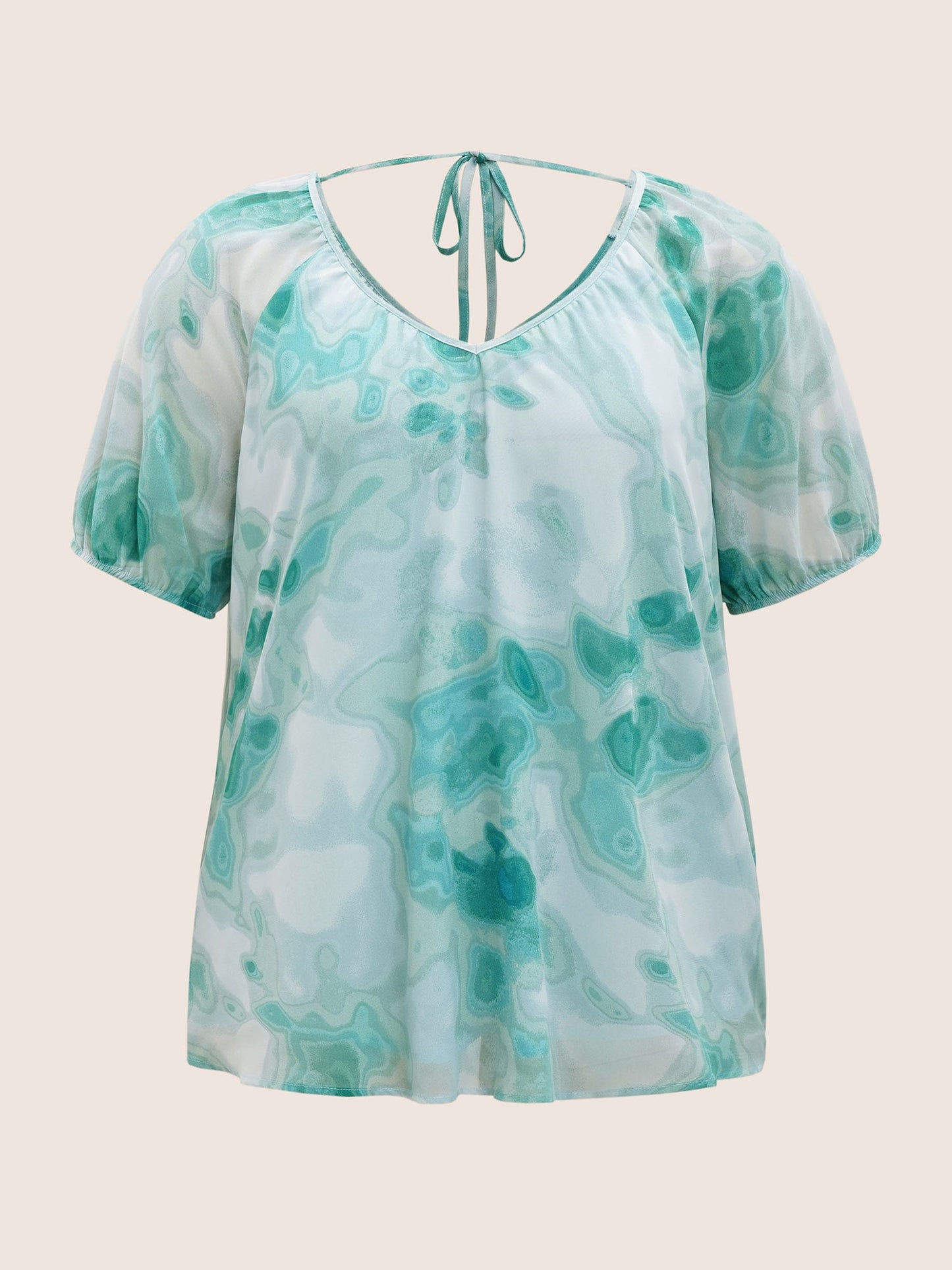 Synthetic Texture Raglan Sleeve Gathered Blouse