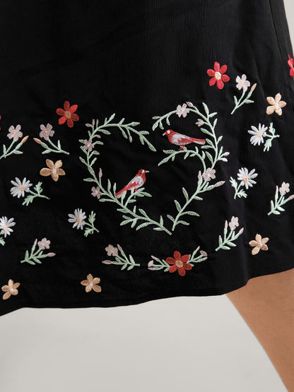 Floral Embroidery Puff Sleeve Midi Dress