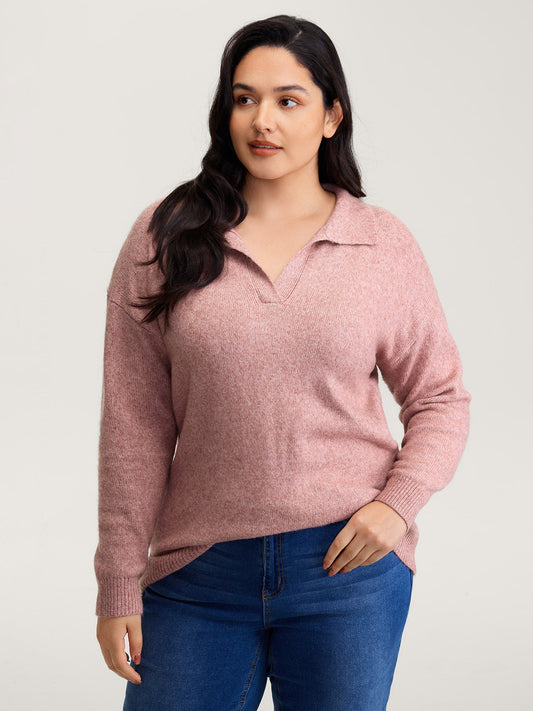 Heather Ribbed Hem Solid Pullover