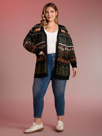 Fox in Forest Contrast Knit Cardigan