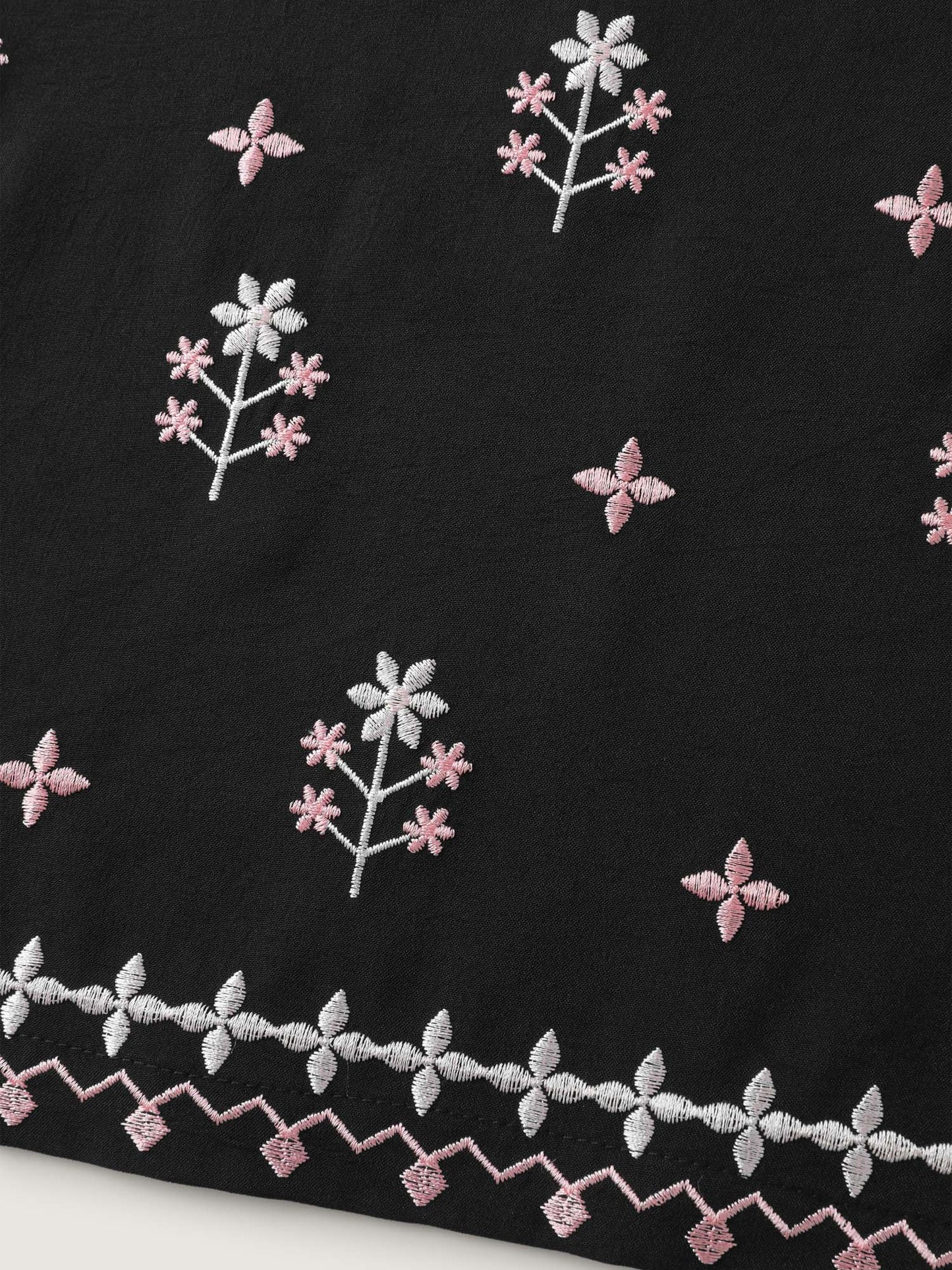 Floral Embroidered Hem Wide-Leg Pants