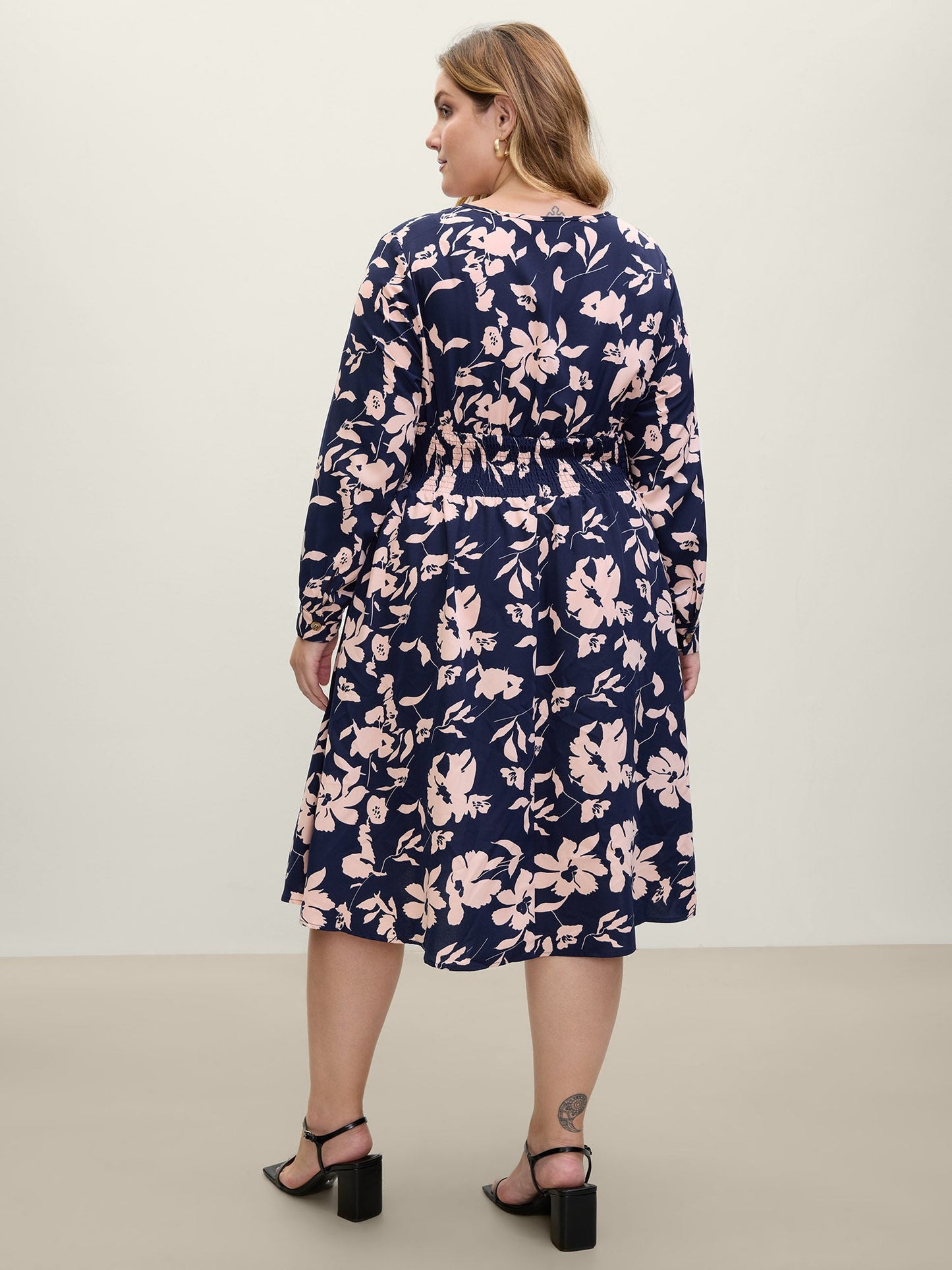 Floral Print Cross-Straps Shirred Midi Dress