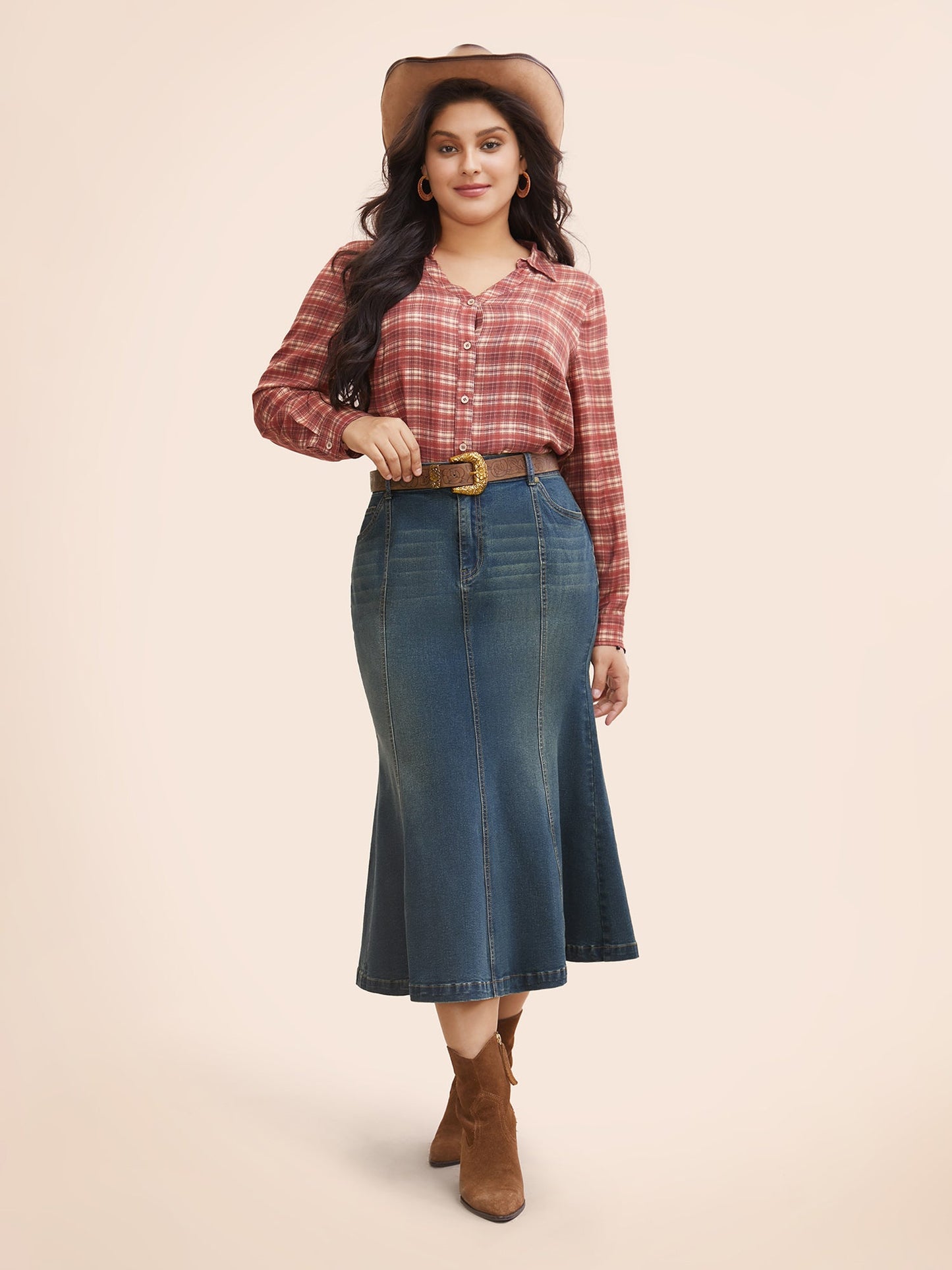 Stretch Denim Mermaid Cut Skirt