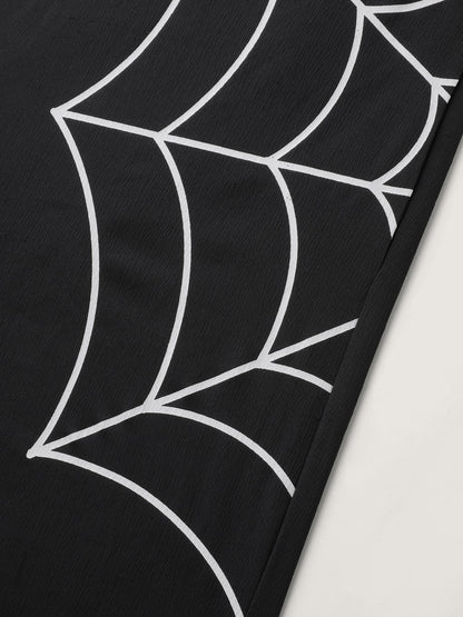 Spiderweb Side Print Overall Straps Jumpsuit