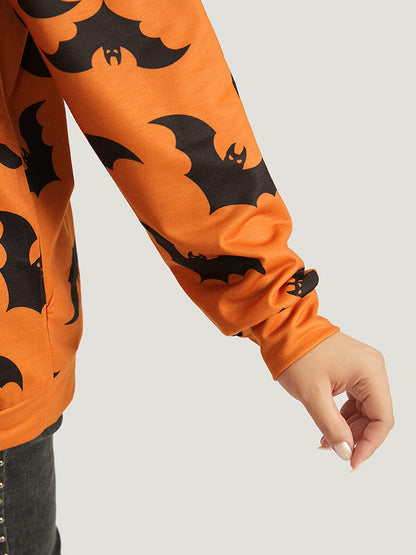 Halloween Bat Print V Neck Sweatshirt