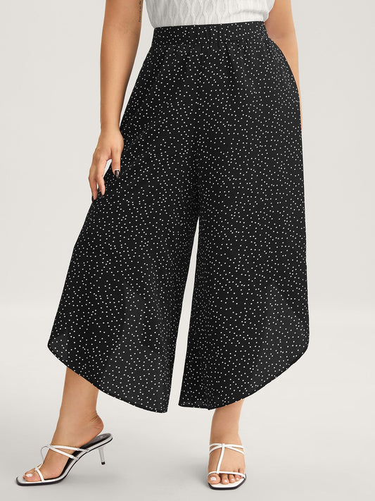 Little Dots Asymmetrical Hem Slit Pants