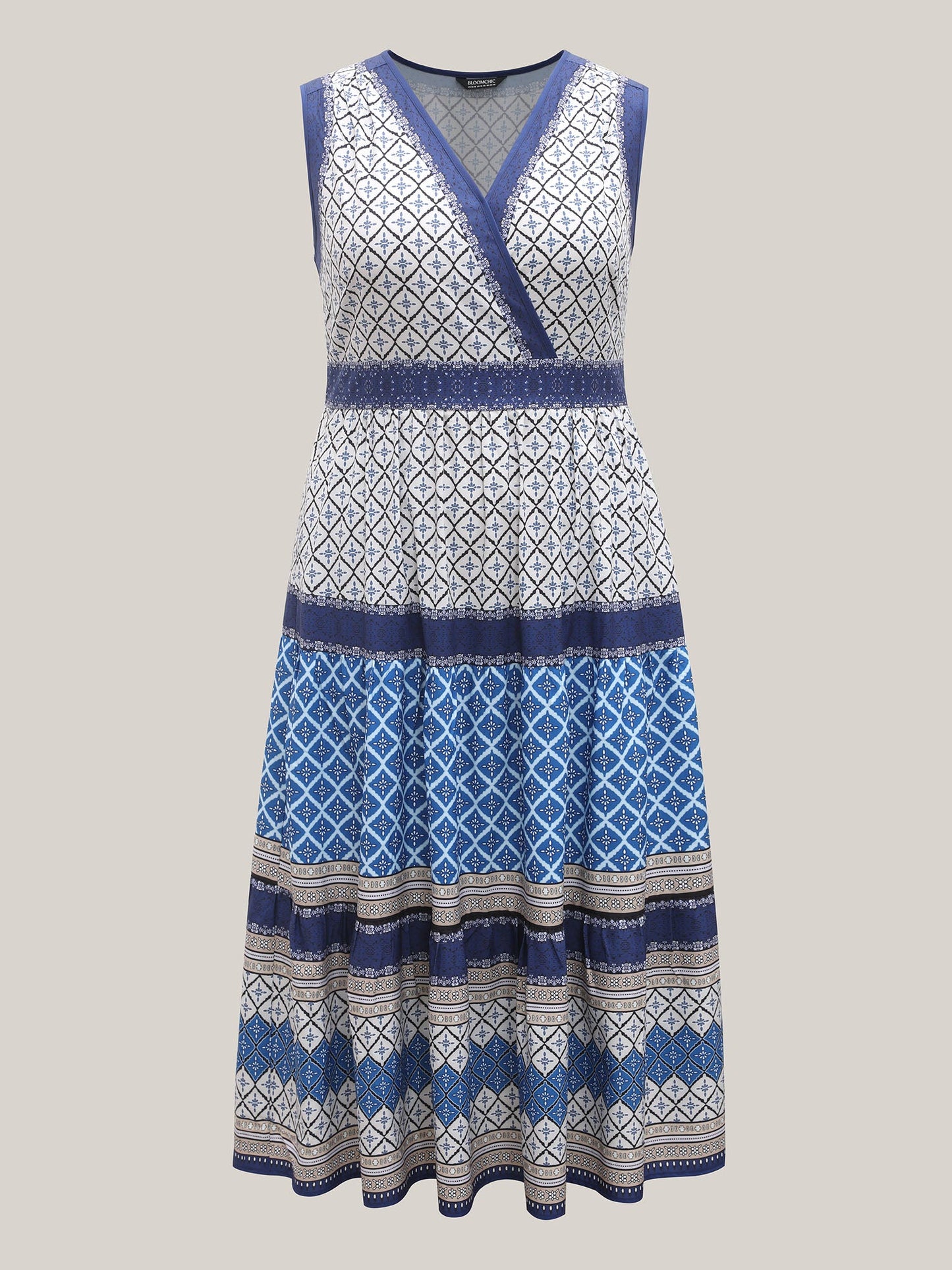 Boho Pattern Spliced Sleeveless Midi Dress