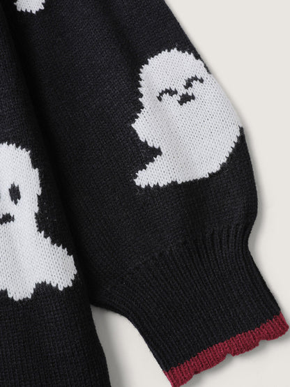 Happy Ghost Curvy Hem Open-Front Cardigan