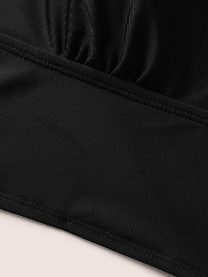 Solid Square Neck Adjustable Straps Swim Top