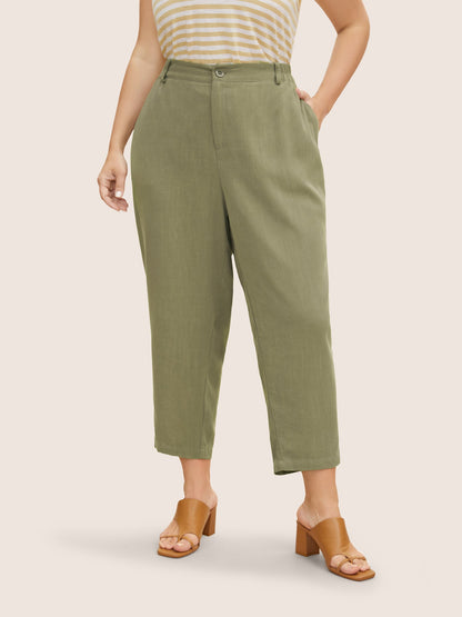 Linen Blend Mid Rise Straight Leg Pants
