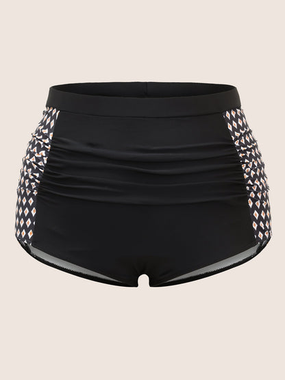 Geometric Patchwork Ruched High Rise Swim Bottom