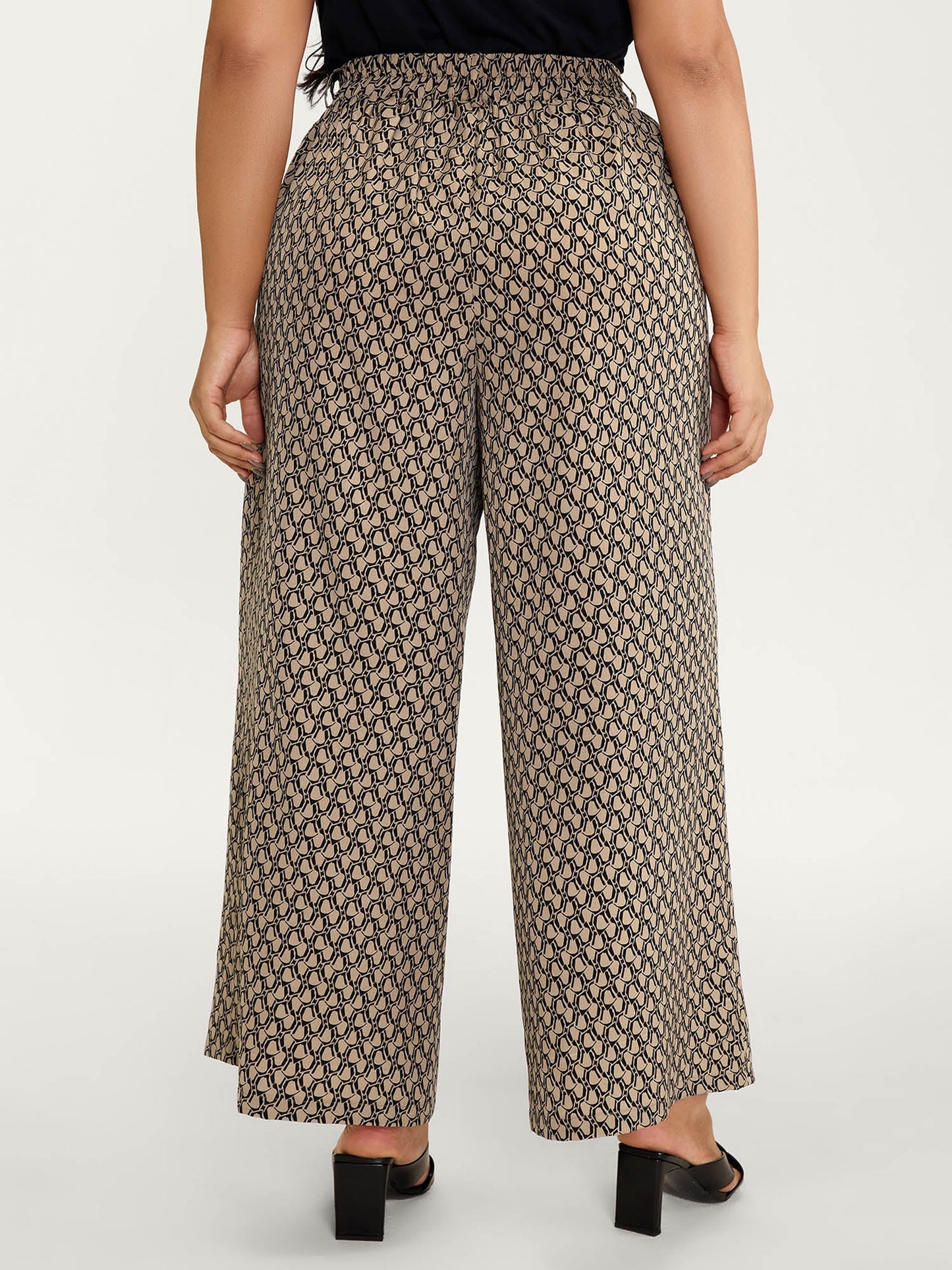 Geometric Print Stretchy Waist Wide-Leg Pants