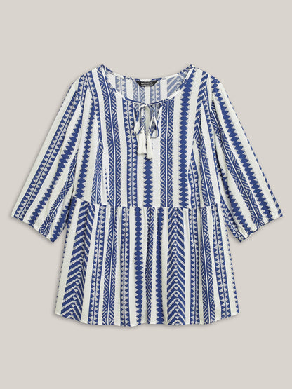 Nautical Stripes Rayon Tassels Blouse