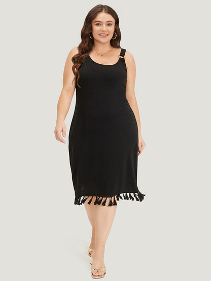 Plain Tassel Trim Adjustable Straps Cami Dress