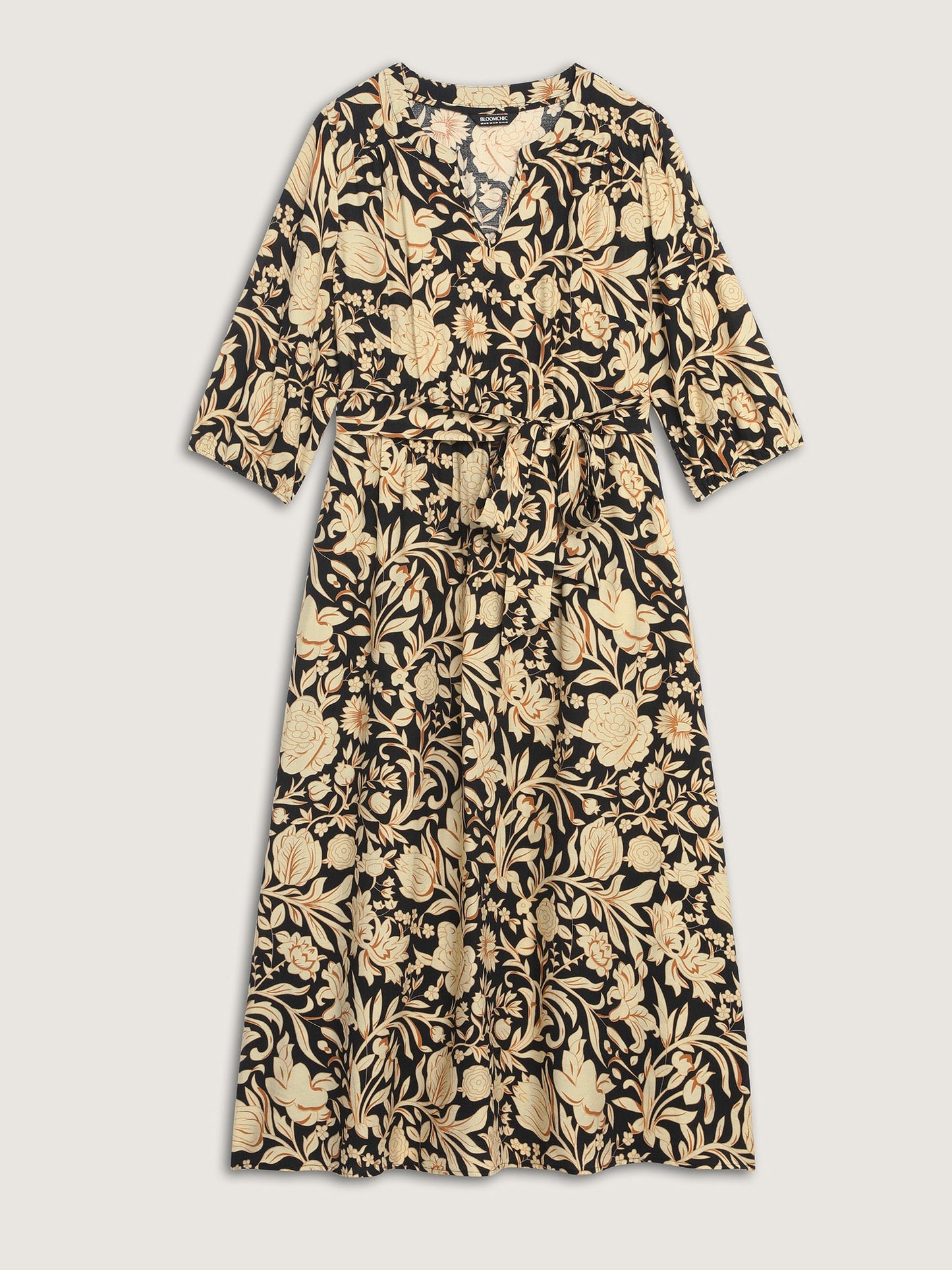 Floral Print Notched Collar Maxi Dress