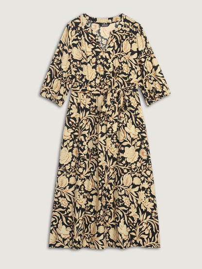 Floral Print Notched Collar Maxi Dress