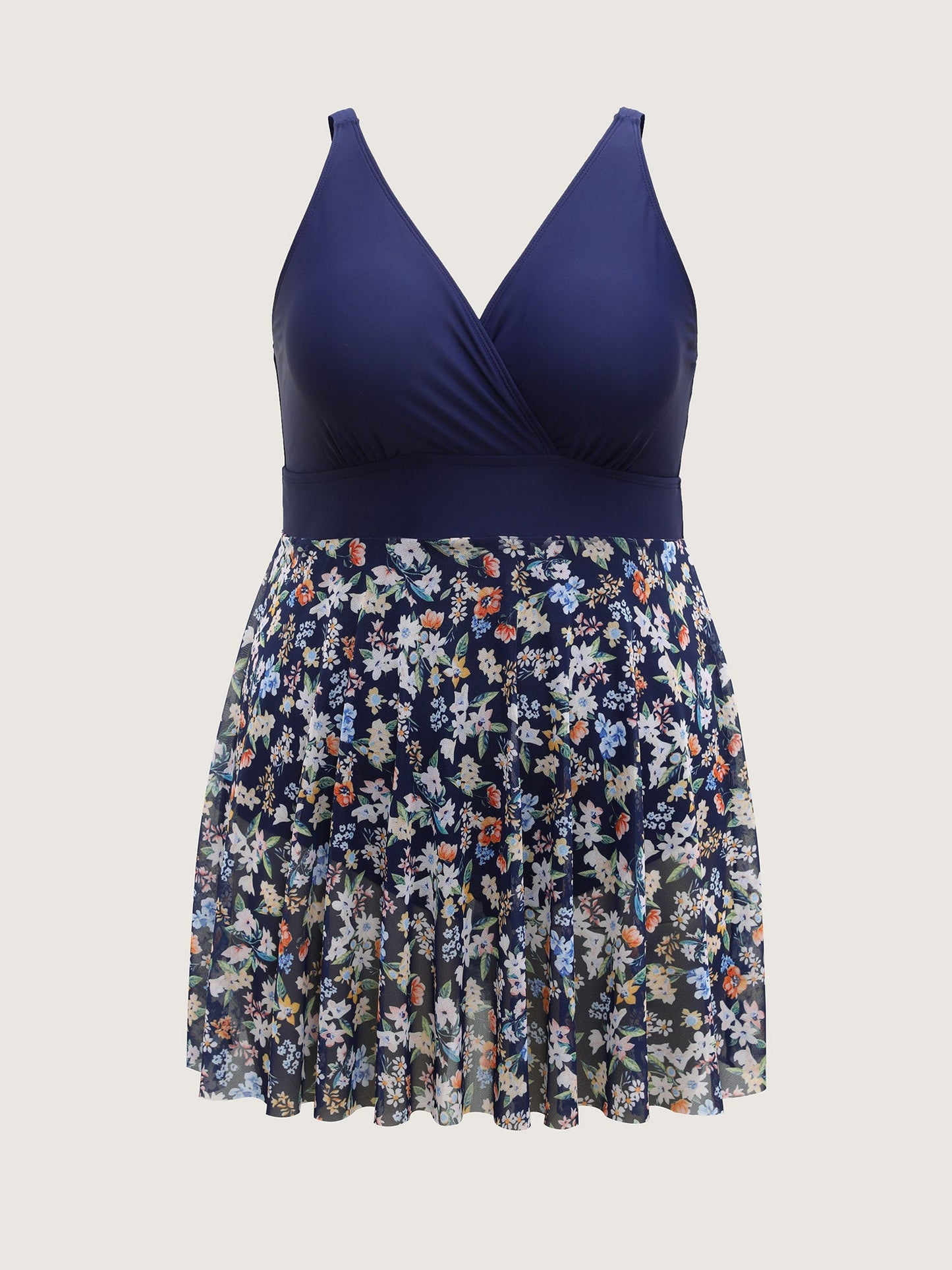 Floral Print Sheer Color Contrast Swim Dress