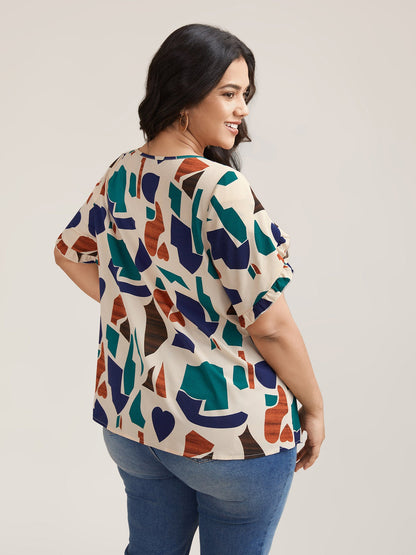 Abstract Print Round Neck Half Sleeve Shirt