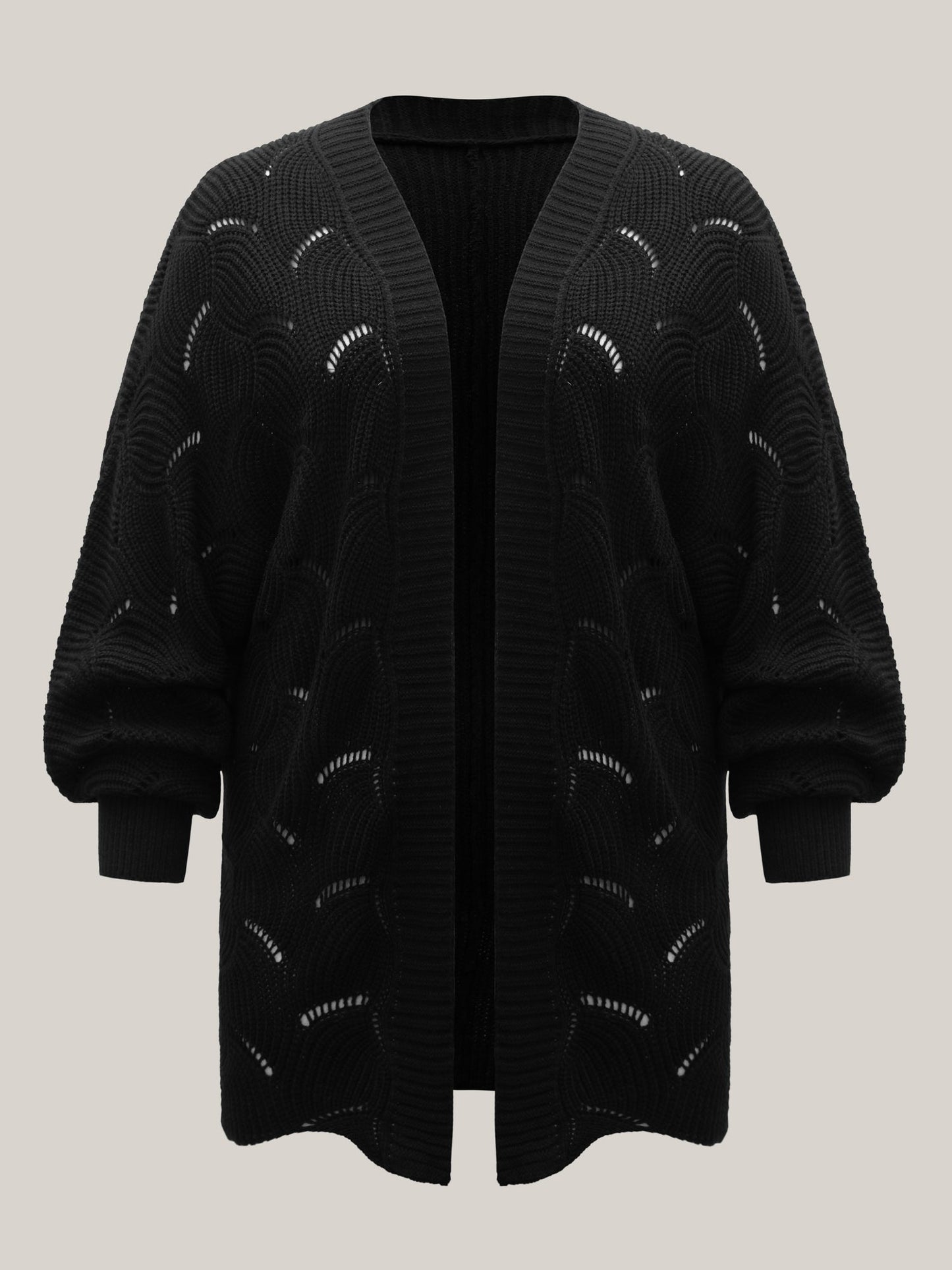 Textured Cut-Out Open-Front Cardigan