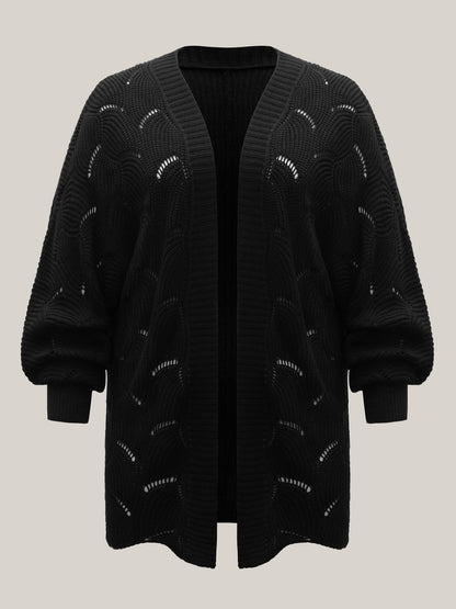 Textured Cut-Out Open-Front Cardigan