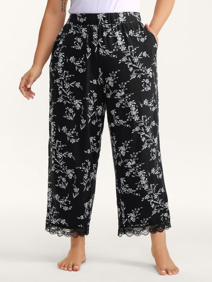 Romantic Floral Print Lace Lounge Bottoms