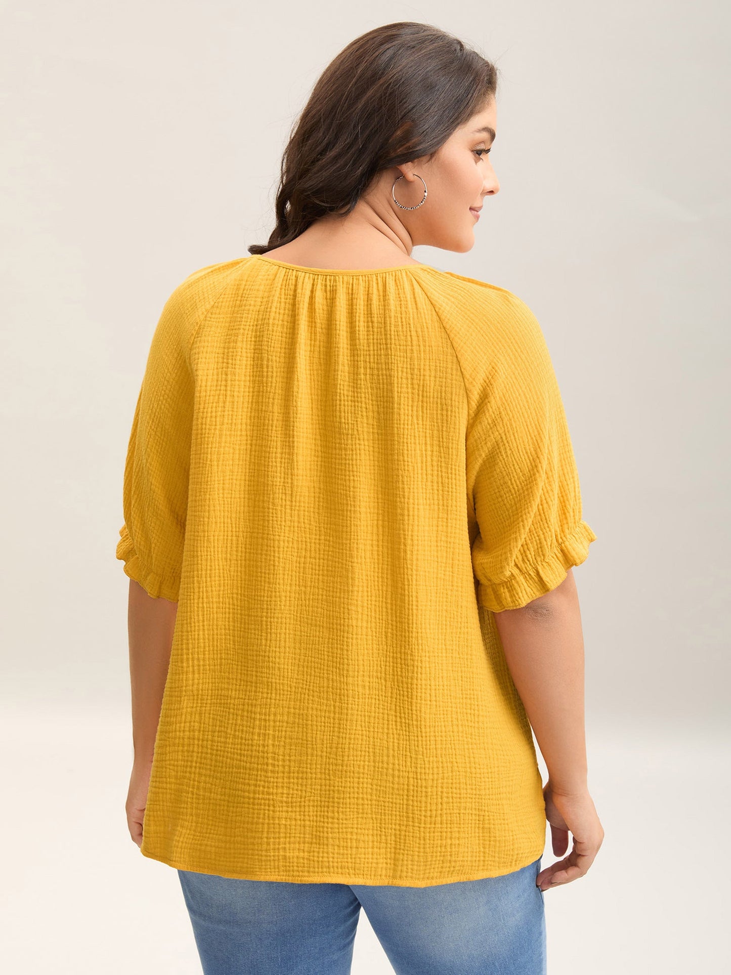 Pure Cotton Lace Placket Tied Blouse