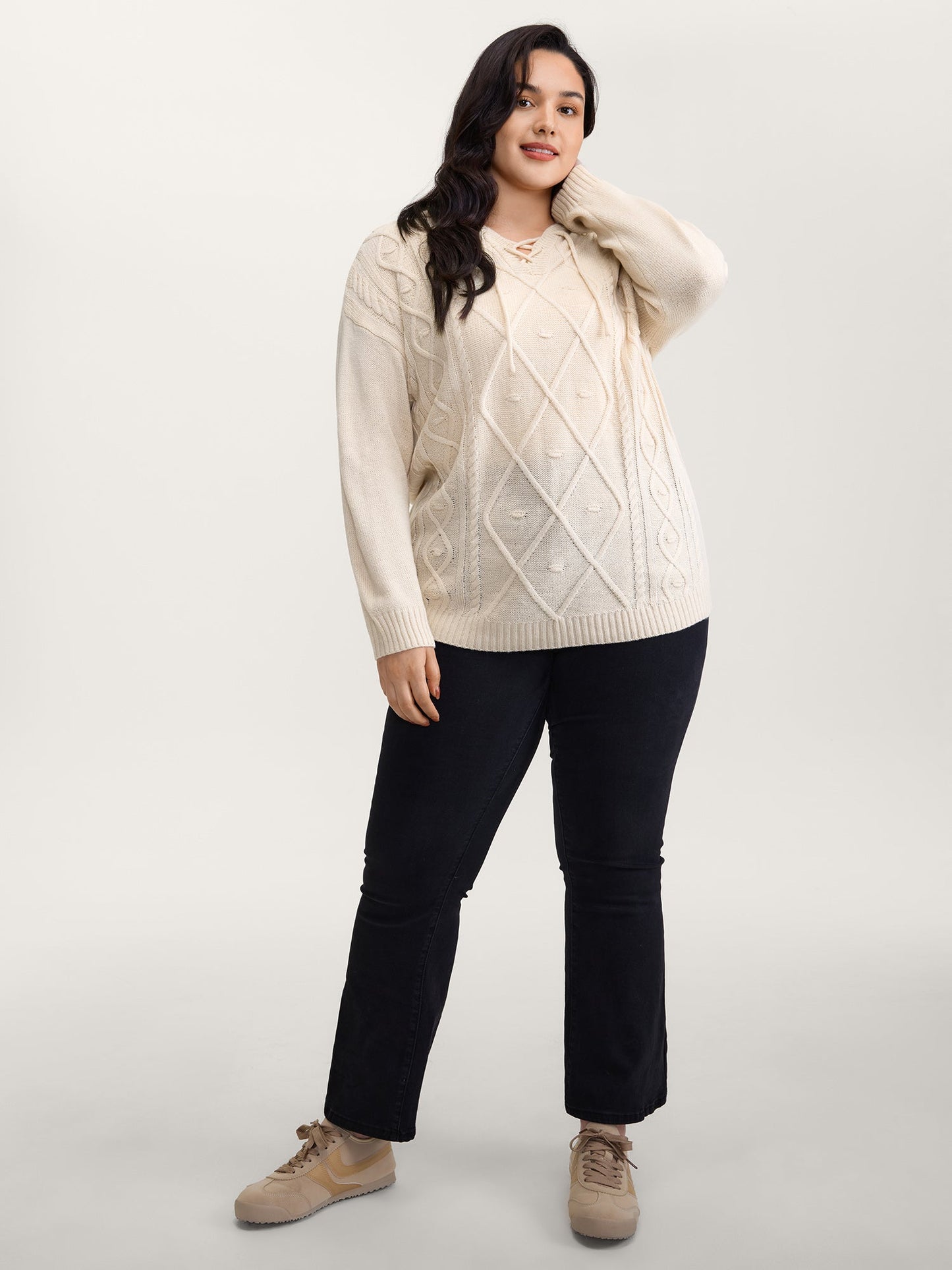 Textured Cross-Tie Hooded Pullover