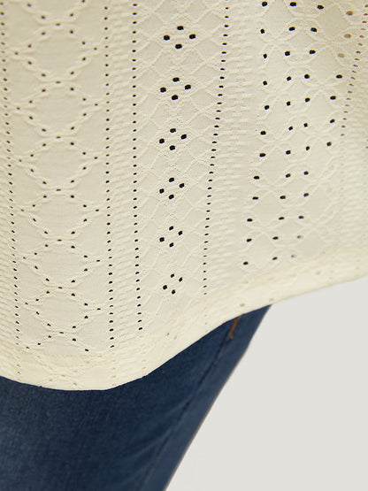 Solid Half Zipper Broderie Anglaise T-shirt