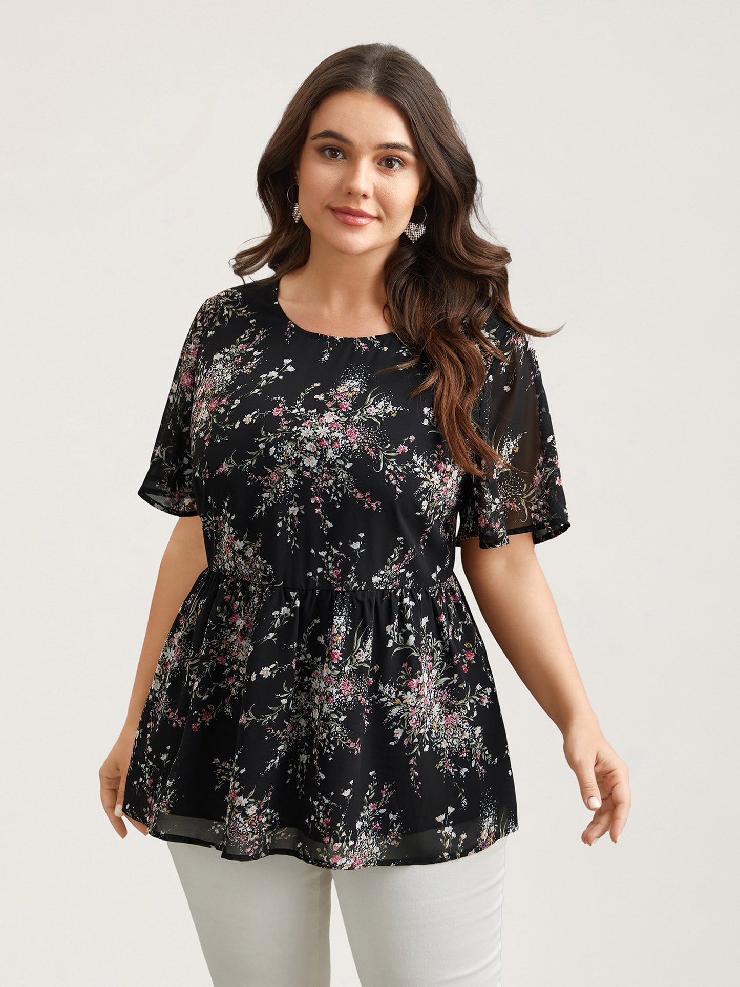 Floral Print Stretchy-Waist Lined Shirt