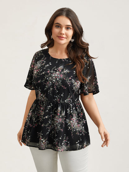 Floral Print Stretchy-Waist Lined Shirt