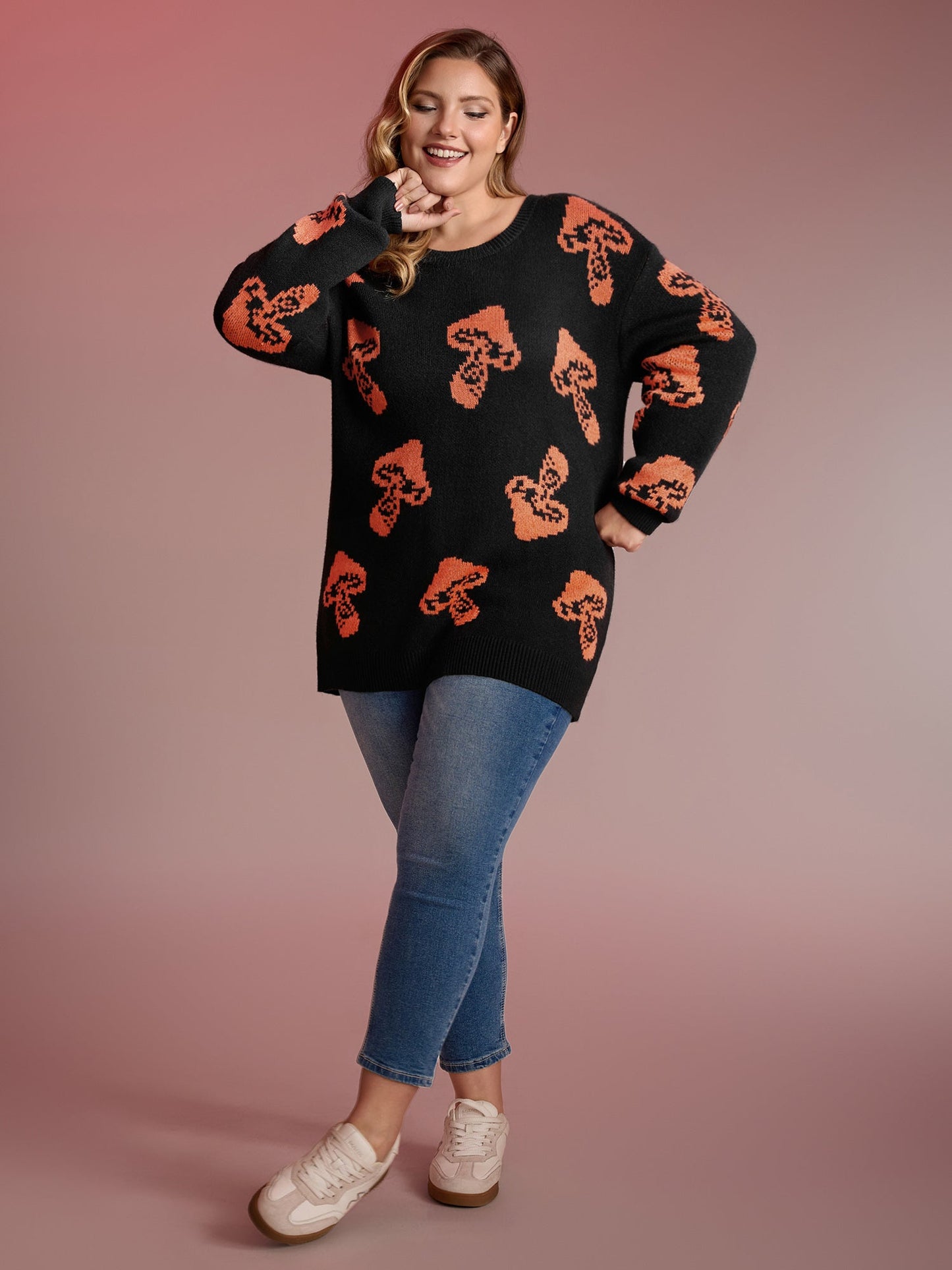 Halloween Mushroom Jacquard Print Pullover