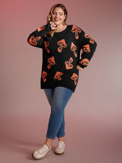 Halloween Mushroom Jacquard Print Pullover