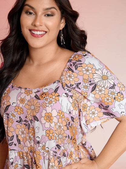 Rayon Halloween Floral Print Blouse