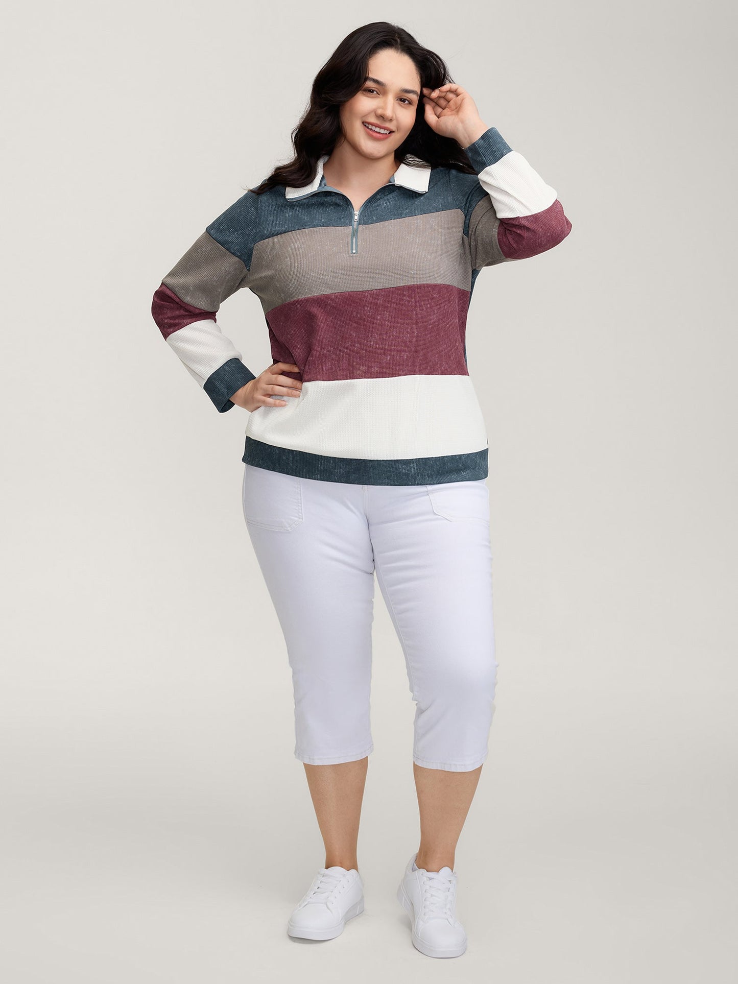 Color Stripes Half-Zipper Sweatshirt