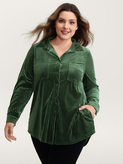 Velvet Textured Pockets Button-Down Shirt