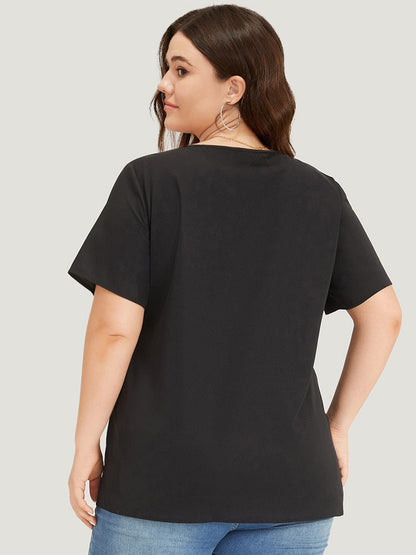 Colorblock Contrast Patchwork V Neck Blouse