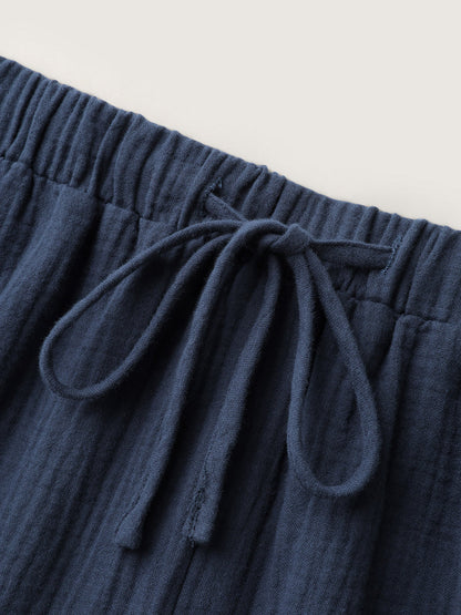 Cotton Textured Waist Drawstring Straight-Leg Pants