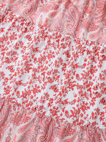 Floral Paisley Print Cami Pockets Midi Dress