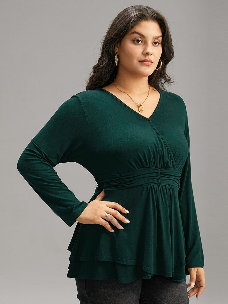 Supersoft Essentials Plain Ruffle Hem Wrap Ruched T-shirt