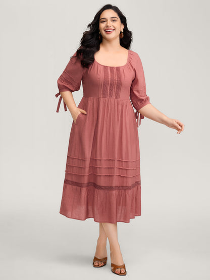 Shirred Back Square Neck Pleated Maxi Dress